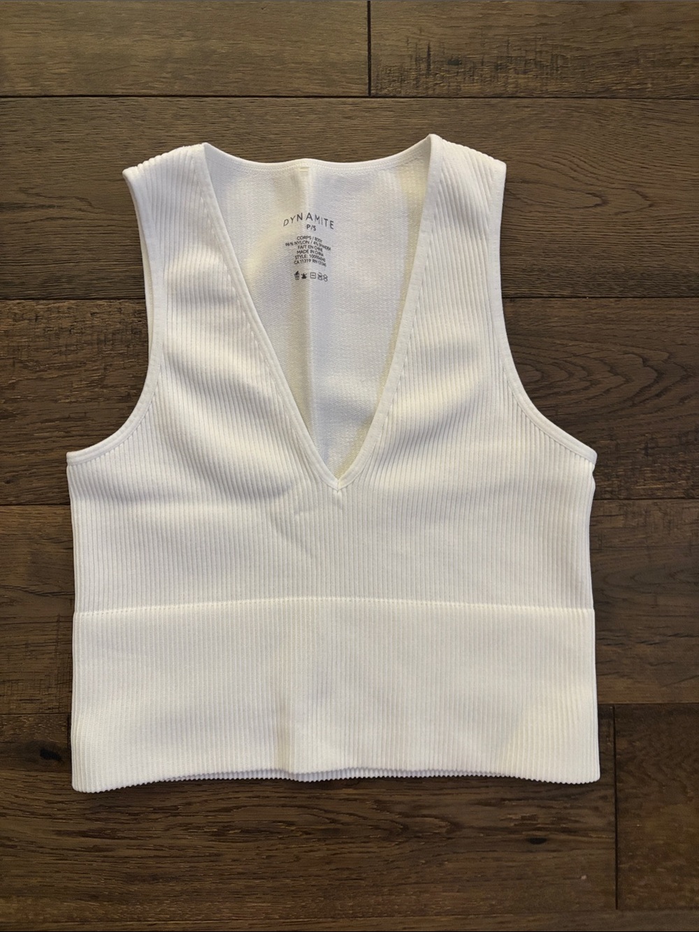 Dynamite Cream Ribbed V-Neck Crop Tank